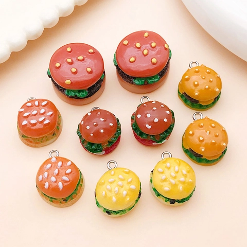 Creative Mini Resin Hamburger Charms For DIY Jewelry Making Keychain Bag Bracelet Simulated Food Pendants Craft Jewelry Accessory