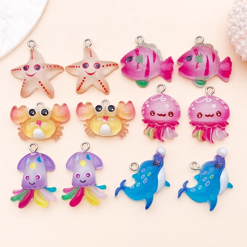 Hars Cartoon Zeedier Hangers Voor DIY Sieraden Dolfijn Zeester Kwal Octopus Krab Vis Patronen Accessoires
