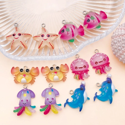 Hars Cartoon Zeedier Hangers Voor DIY Sieraden Dolfijn Zeester Kwal Octopus Krab Vis Patronen Accessoires