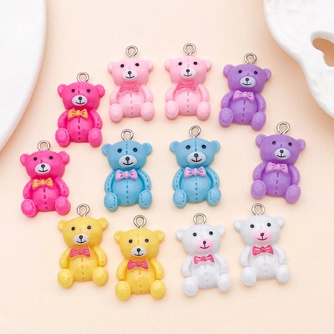 Schattige Hars Beer Hangers Met Strik DIY Sieraden Maken Veelkleurige Cartoon Beer Bedeltjes Voor Sleutelhanger Ketting Oorbel Accessoires