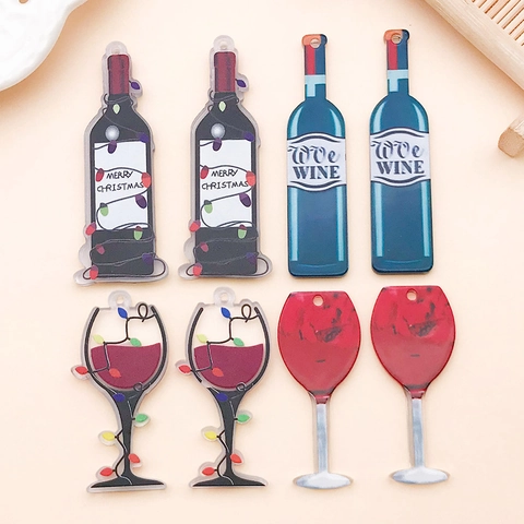 Ciondoli Bottiglia di Vino e Calice in Acrilico Stampato Tema Natalizio Vintage Accessori Gioielli Fai da Te per Portachiavi