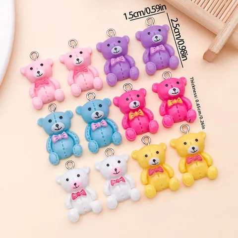 Schattige Hars Beer Hangers Met Strik DIY Sieraden Maken Veelkleurige Cartoon Beer Bedeltjes Voor Sleutelhanger Ketting Oorbel Accessoires