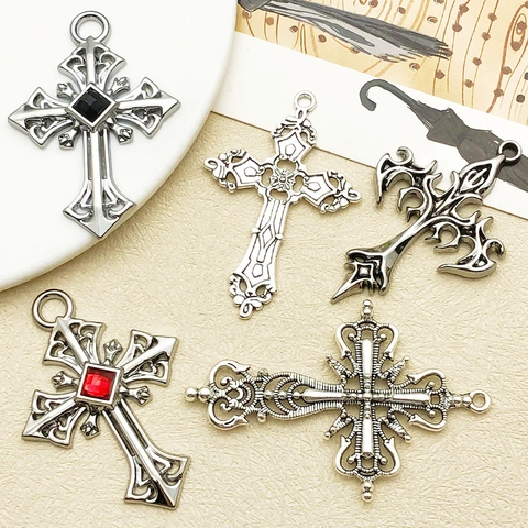 Vintage Zinc Alloy Cross Pendant Charms Set For DIY Jewelry Making Gothic Punk Hip Hop Large Metal Cross Pendant Accessories