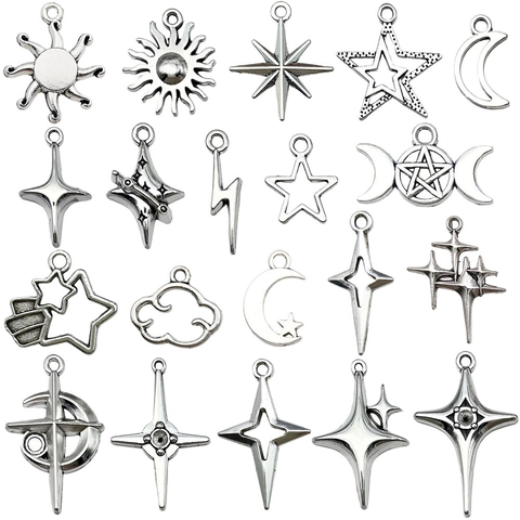 Antique Silver Alloy Sun Moon Star Lightning Cloud Hollow Charms DIY Pendants For Jewelry Making Necklace Bracelet Finding