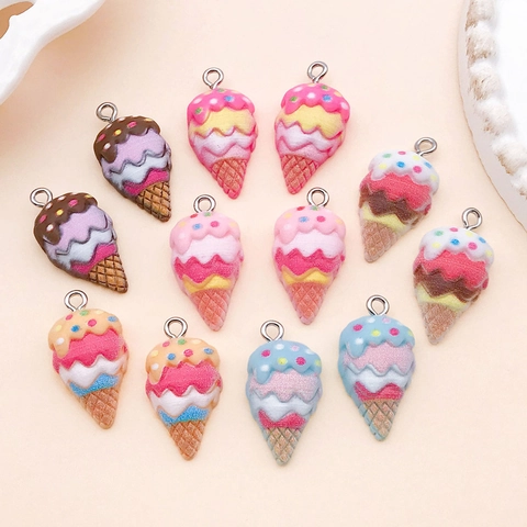 Kawaii Resin Ice Cream Cone Pendants Cartoon Dessert Charms For DIY Necklace Bracelet Earrings Keychain Making Jewelry Craft Accessories
