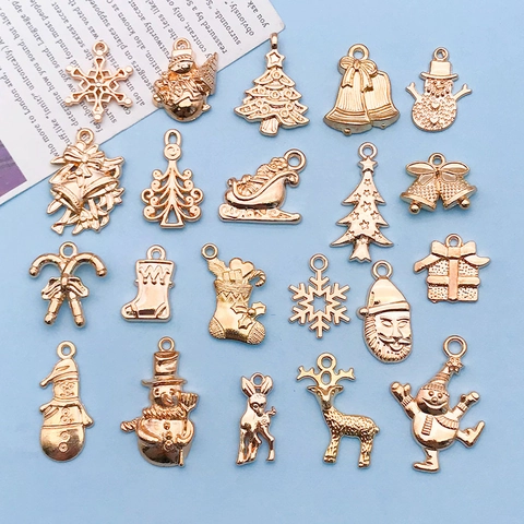 Christmas Metal Charms Gold Zinc Alloy Snowman Reindeer Snowflake Candy Cane Bell DIY Pendants Jewelry Making Accessories