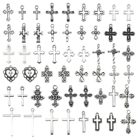 Vintage Antique Silver Zinc Alloy Cross Heart Rose Hollow Pendants Charms For DIY Jewelry Making Bracelet Necklace Accessory
