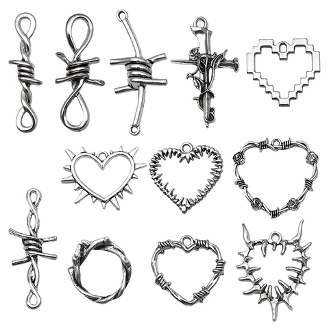 Pendentifs Vintage en Alliage d'Argent Antique Cœur Épine Rose Croix Gothic Punk DIY Breloques pour Collier Bracelet Accessoires de Bijoux
