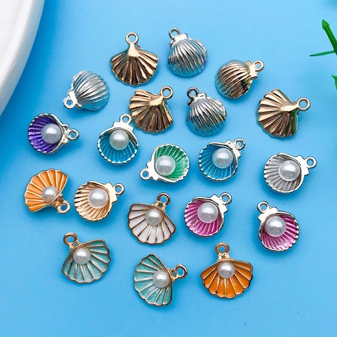 Alloy Enamel Sea Shell Charms With Faux Artificial Pearl Nautical Theme Pendants For DIY Jewelry Making Necklace Bracelet Findings