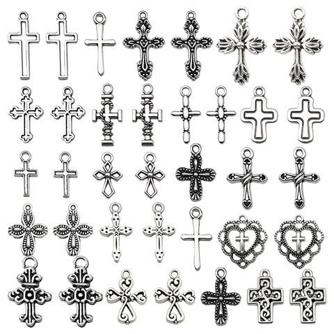 Vintage Antiksilber Zinklegierung Hohl Herz Kreuz Anhänger Für DIY Halskette Armband Schlüsselanhänger Schmuckherstellung