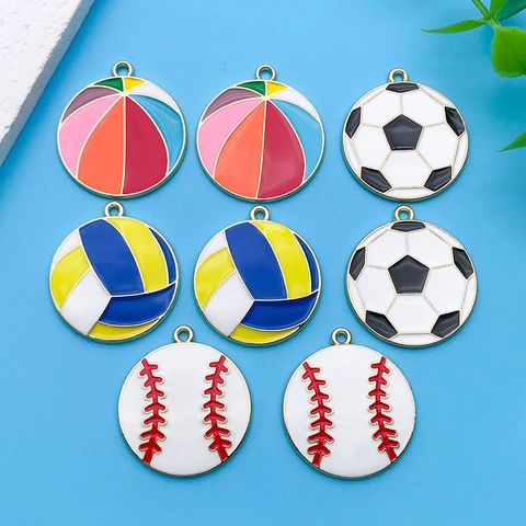 Alloy Enamel Sports Ball Pendants Soccer Volleyball Baseball Charms For DIY Jewelry Making Bracelet Necklace Findings
