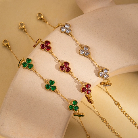 Titanium Steel Zirconia Flower Bracelet For Women Fashion Gold Plated Adjustable Clover Leaf Charm Jewelry Gift Accessory