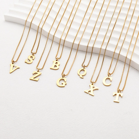 Minimalist Stainless Steel Gold Plated Initial Letter Necklace For Women Box Chain A-Z Alphabet Pendant Fashion Jewelry