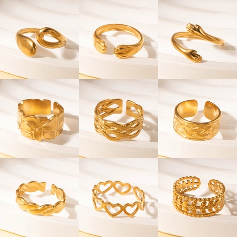 Vintage French Titanium Steel Gold Plated Adjustable Ring For Women Men Minimalist Snake Heart Butterfly Geometric Ring