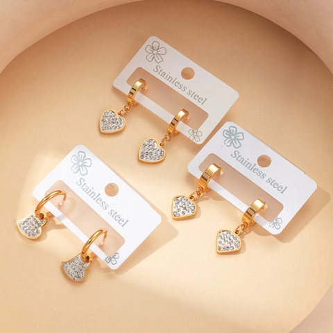 Edelstahl Gold Hängeohrringe Creolen Für Damen Luxus Strass Schmetterling Herz Böser Blick Mond Quaste Mode Schmuck