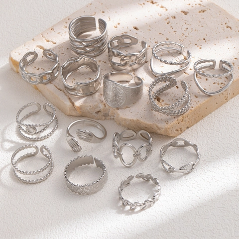 Roestvrijstalen Open Ring Voor Dames Heren Vintage Verstelbaar Knuffel Hand Sint Benedictus Medaille Blad Ketting Sieraden