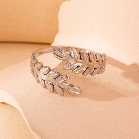Titanium Steel Open Ring For Women Niche Design Leaf Snake Flower Wave Patterns Adjustable Fashion Jewelry Gift