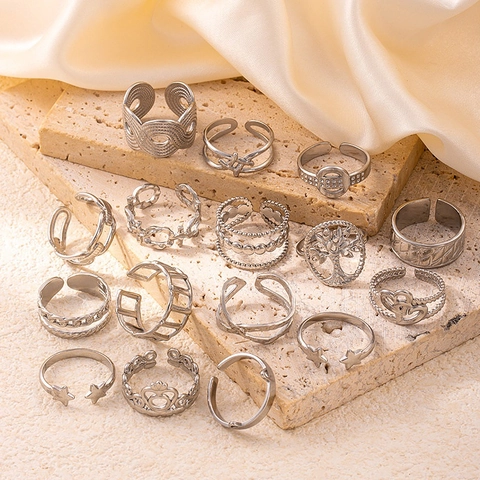 Bague Ouverte Réglable Minimaliste Acier Inoxydable Titane Arbre De Vie Étoile Cœur Géométrique Bijoux De Mode Pour Femmes
