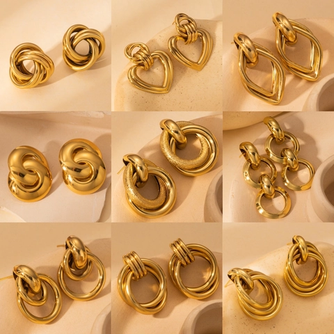 304 Stainless Steel Gold Plated Hoop Earrings For Women Fashion Chunky Twisted Knot Heart Geometric Jewelry Earrings
