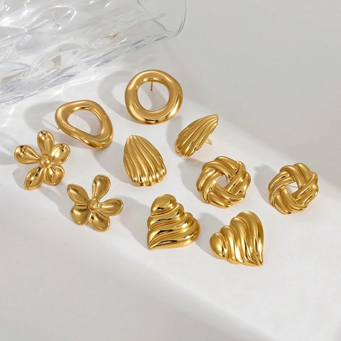 Ins Trendige Wellenmuster Herz Ohrstecker Edelstahl 18K Vergoldet Minimalistische Geometrische Ohrringe Für Damen Schmuck Geschenk