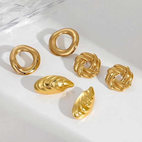 Ins Trendige Wellenmuster Herz Ohrstecker Edelstahl 18K Vergoldet Minimalistische Geometrische Ohrringe Für Damen Schmuck Geschenk
