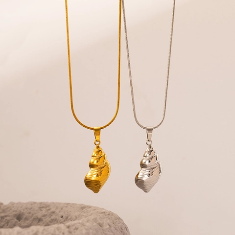 Minimalist Stainless Steel Conch Pendant Necklace For Women Gold Silver Plated Sea Snail Shell Fashion Jewelry Accessories