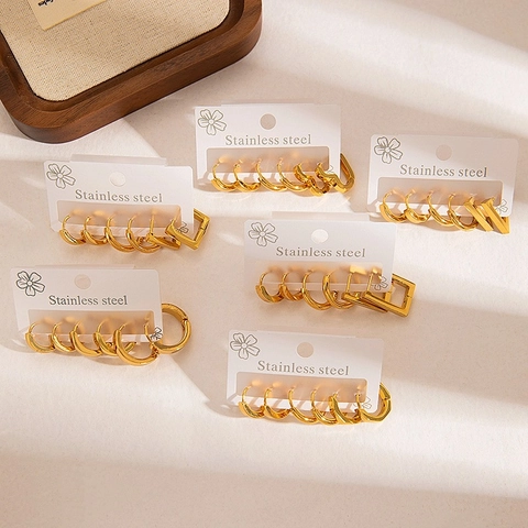 Fashion Korean Style Stainless Steel Geometric Hoop Earrings For Women Gold Plated Heart Star Minimalist Earring Jewelry Set
