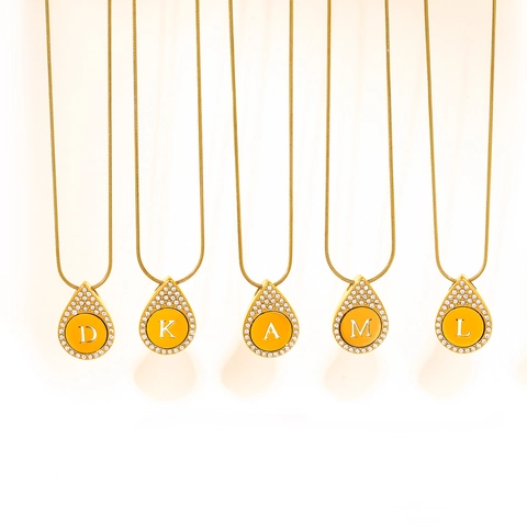 Vintage Stainless Steel Teardrop Alphabet Initial Necklace Earrings Jewelry Set Rhinestone Encrusted Accessories For Women