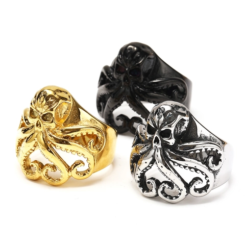 Vintage Punk Oktopus Totenkopf Ring Für Herren Gothic Titanstahl Tierkralle Biker Schmuck Gold Schwarz Silber Band Ring