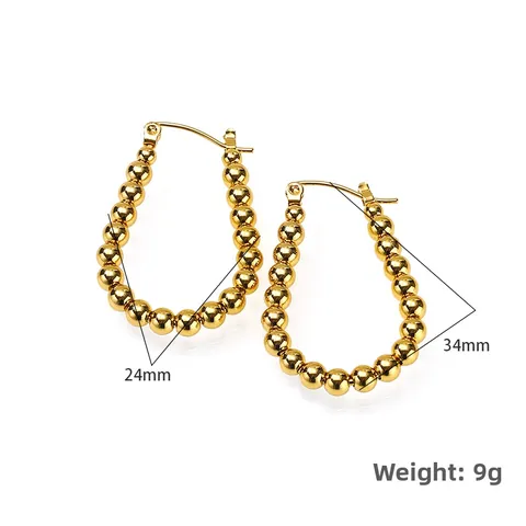 Damen Gold Vergoldet Edelstahl Perlen Creolen C-Form Dreireihig Oval Geometrisch Mode Schmuck Zubehör