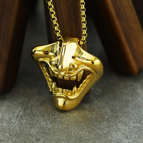 Collana con Pendente Maschera Hannya da Uomo in Acciaio Inossidabile Maschera Oni Giapponese Punk Hip Hop Gioielli Retro