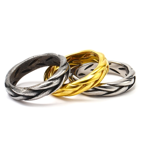 Punk Stainless Steel Woven Braided Ring For Men Minimalist Titanium Steel Vintage Finger Ring Fashion Jewelry Gift