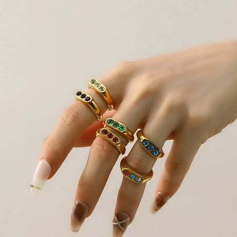 Anello in Acciaio al Titanio Placcato Oro 18K per Donna Anello con Sigillo in Zircone Multicolore Gioielli Minimalisti alla Moda