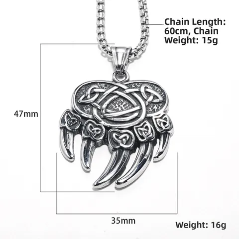 Wiking Bärenkralle Anhänger Halskette Für Herren Titanstahl Retro Keltischer Knoten Punk Hip Hop Street Style Schmuck Geschenk