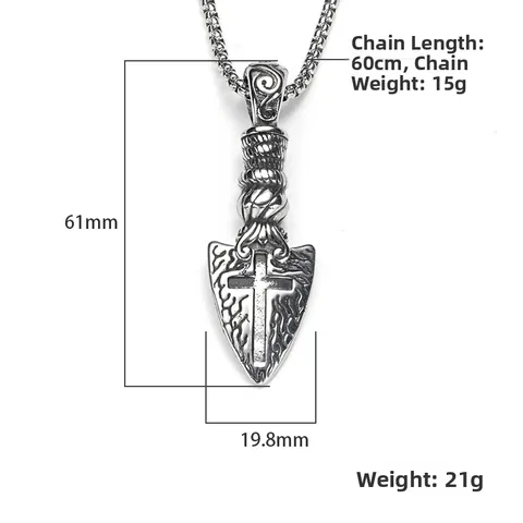 Retro Viking Cross Spearhead Pendant Necklace Titanium Steel Men Punk Hip Hop Street Style Gothic Arrowhead Jewelry