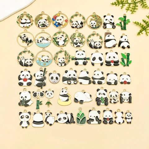 DIY Panda Enamel Alloy Pendants Cartoon Animal Charms For Necklace Bracelet Earring Keychain Jewelry Making Accessories