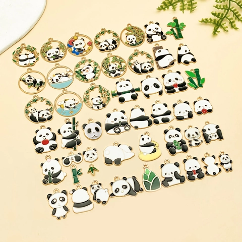 DIY Panda Enamel Alloy Pendants Cartoon Animal Charms For Necklace Bracelet Earring Keychain Jewelry Making Accessories