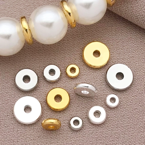 Cuentas Espaciadoras Planas Redondas de Cobre Chapado en Oro 18K Cuentas de Ábaco Para Fabricación de Joyería DIY Pulsera Collar Material