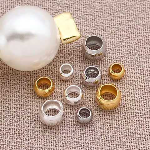 18K Gold Plated Copper Crimp Beads DIY Jewelry Making Findings Loose Spacer Beads Smooth Round Metal Positioning Beads For Bracelets