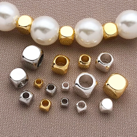 Perles d'Espacement en Cube Arrondi en Cuivre Plaqué Or Véritable 18K Petites Perles Carrées en Vrac pour Fabrication de Bijoux DIY