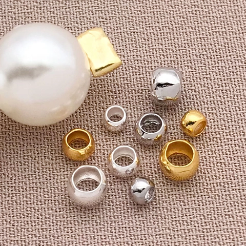 18K Gold Plated Copper Crimp Beads DIY Jewelry Making Findings Loose Spacer Beads Smooth Round Metal Positioning Beads For Bracelets