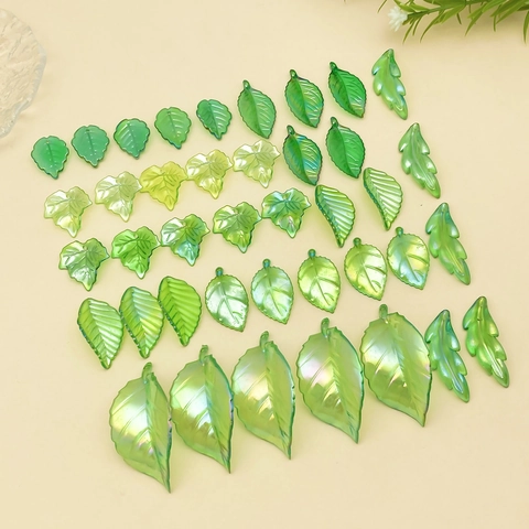 Acrylic AB Color Leaf Pendants Electroplated Green Maple Leaf Charms Iridescent Botanical Beads For DIY Jewelry Making Accessories