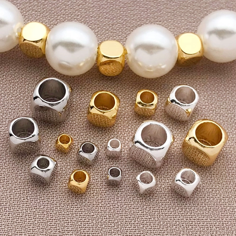 Perles d'Espacement en Cube Arrondi en Cuivre Plaqué Or Véritable 18K Petites Perles Carrées en Vrac pour Fabrication de Bijoux DIY