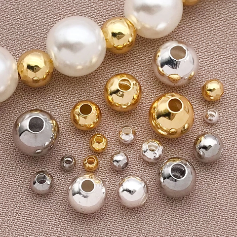 Perline Distanziatrici in Rame Rotonde Galvanizzate Oro Argento Perline Sciolte per Fai da Te Braccialetto Collana Creazione Gioielli