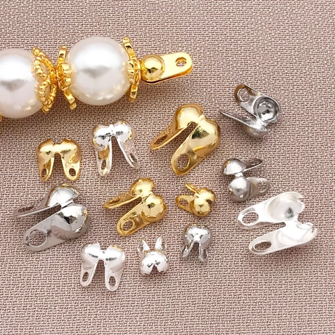 18K Gold Plated Copper Calottes End Tips Clamshell Bead Covers Clasp Connectors For DIY Jewelry Necklace Bracelet Making Accessories