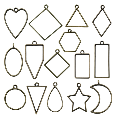 Colgante de Bisel Abierto Geométrico de Aleación de Zinc para Joyería de Resina UV DIY Marco de Metal Forma de Corazón Luna