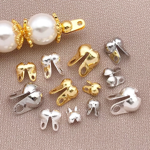 18K Gold Plated Copper Calottes End Tips Clamshell Bead Covers Clasp Connectors For DIY Jewelry Necklace Bracelet Making Accessories