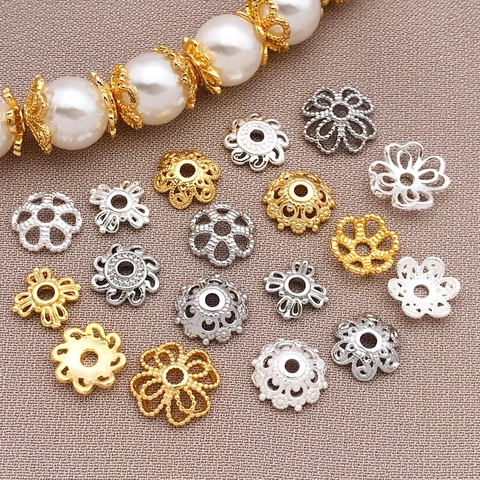 18K Gold Plated Copper Hollow Flower Bead Caps For DIY Jewelry Making Bracelet Necklace Findings Metal Spacer Beads
