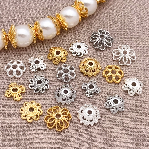 18K Gold Plated Copper Hollow Flower Bead Caps For DIY Jewelry Making Bracelet Necklace Findings Metal Spacer Beads