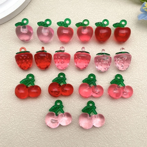 3D Fruit Pendants Acrylic Resin Strawberry Cherry Apple Charms For DIY Earring Keychain Jewelry Making Accessories Transparent Colorful Jewelry Components